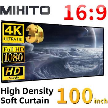 Pantalla de proyección portátil plegable MIXITO 16:9 de alta densidad 100 pulgadas, 1080P, 3D HD, material suave y grueso