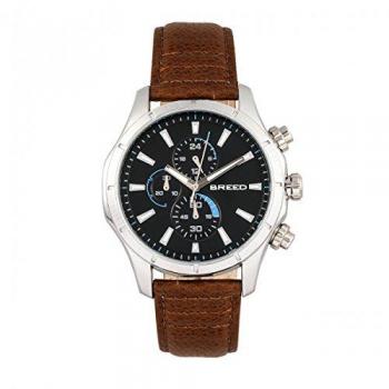 Breed Lacroix Silver & Brown Chronograph Leather Watch - One Size