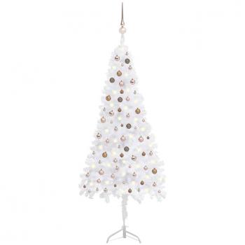Árbol de Navidad de esquina LED y bolas PVC blanco 240 cm