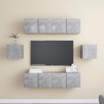 Set de muebles de salón TV 6 piezas madera ingeniería gris hormigón 60 x 30 x 30 cm