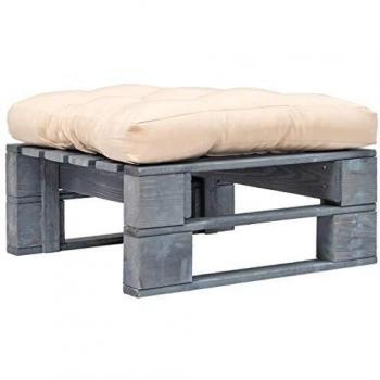 vidaXL Otomana de Jardín de Palés con Cojín Arena Madera Gris Muebles de Patio Exterior