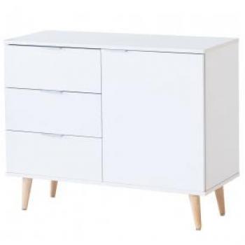 Aparador Armario de Comedor Serie Roncesvalles 2488 Topkit con 1 Puerta y 3 Cajones en Color Blanco, Medidas 76x94x37