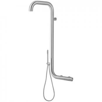 Ducha Exterior de Pared en Acero Inoxidable 316L con Entrada de Agua Caliente y Fría, Doble Mezclador y Válvula de 3 Vías