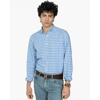 Camisa Harper & Neyer Hombre Algodón Azul Cuadros Manga Larga Slim