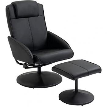 Sillón Reclinable HOMCOM con Reposapiés, Sillón de Salón Giratorio, Tapizado en PU, Estructura de Acero, Carga 120 kg, Butaca para Dormitorio y Sala de Est