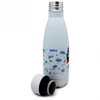Botella termo decorada 350 ml, acero inoxidable, doble pared, libre de BPA, diseño pitufos azul