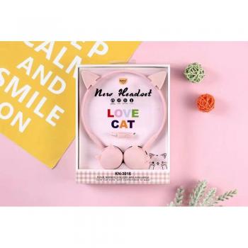 Auriculares Estéreo sobre la Oreja con Micrófono para Niños Cute Face de Gato, Paquete Retail