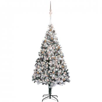 Árbol de Navidad artificial con LEDs y bolas PVC verde 210 cm