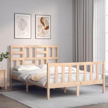 Estructura de Cama Doble con Cabecero de Madera Maciza