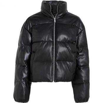 Calvin Klein Women's Black Puffer Jacket, XS, Faux Leather and Down Fill