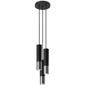 Lámpara de Techo LOOPEZ 3P GU10 Acero Cromo y Negro con 3 Bombillas LED Suspendida 90cm