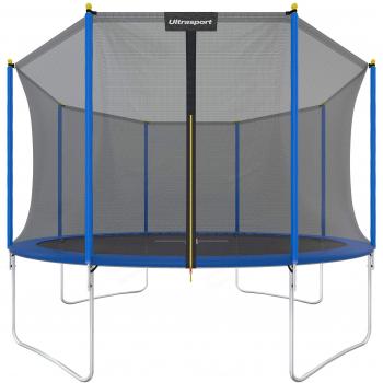 Ultrasport Cama elástica de jardín Uni-Jump, cama elástica infantil, set completo incl. superficie de salto, red de seguridad, postes acolchados para la red y revestimiento para borde, Azul