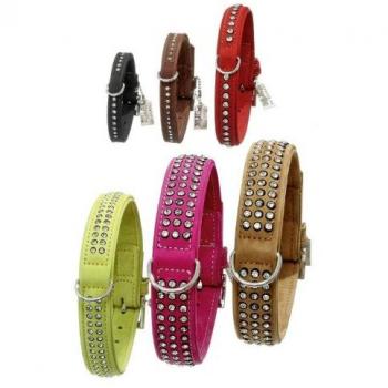 Collar ajustable de bufalo con diamantes en fila, 17 mm, 40 cm negro, tamaño regulable 30-36 cm