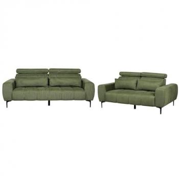 Conjunto de sala de estar moderno 5 plazas tapizado en tela verde con reposacabezas ajustables Vegamo