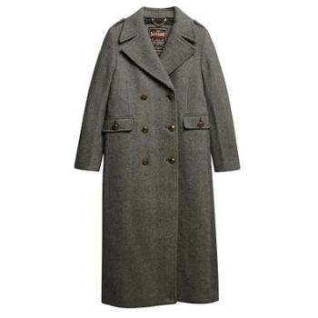 Abrigo cruzado de lana mezcla gris para mujer Superdry