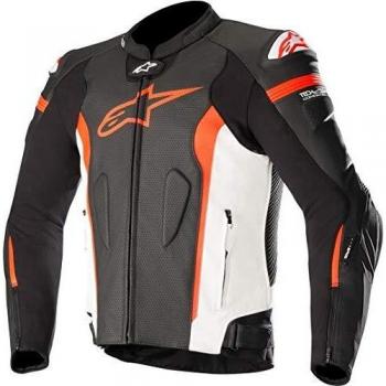 Alpinestars Chaqueta moto Missile Leather Jacket - Tech-air Compatible Black White Red Fluo Air, Negro/Blanco/Rojo, 48