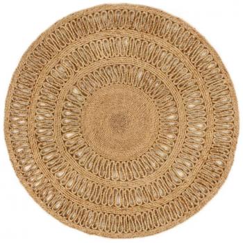 Alfombra redonda de yute trenzada a mano, 90 cm, color marrón