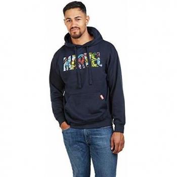 Marvel Logo Characters Capucha, Azul Marino, Large para Hombre