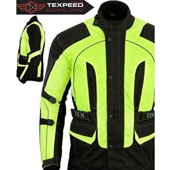 Texpeed Chaqueta moto hombre invierno 3/4 protecciones - Motociclista impermeable para hombre Cordura con armadura CE Amarillo