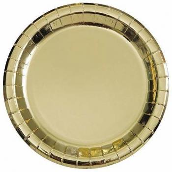 Unique Party- Paquete de 8 platos de papel, Color oro, 23 cm