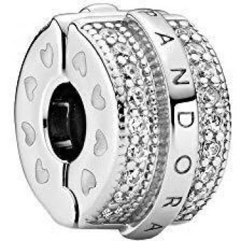Pandora Sparkling Pave Lines & Logo Clip Charm Silver 799042C01
