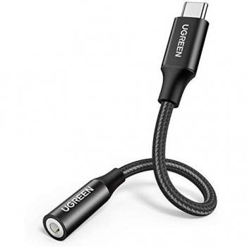 UGREEN Adaptador USB Tipo C a Jack 3.5mm, HiFi Esteréo Adaptador Auriculares USB C a Jack 3.5 Hembra Compatible con Xiaomi Mi 11/10/9/8, Mi A2/Mix3, Huawei P40/P30Pro, OnePlus Nord/9/8 Pro/7T/6, Negro