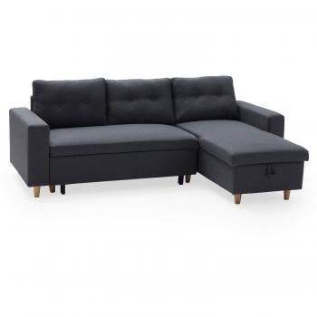 Sofá Cama Convertible Wade 3 Plazas en Tejido Gris Chiné con Méridienne Reversible y Cofre de Almacenamiento