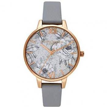 Olivia Burton Ladies Vegan Leather Strap Watch - Grey & Rose Gold (34mm)
