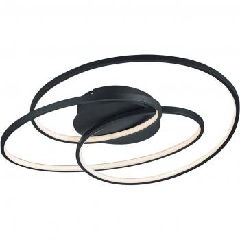 Plafón LED moderno Trio Gale, 60 cm, negro mate, 38,5W, 3000K