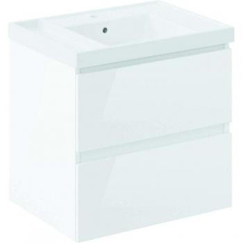 COSMIC BBEST Mueble de Baño con Lavabo Teckstone 2 Cajones Color Blanco Brillo
