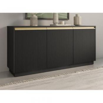 Aparador POSINIA de MDF con 3 puertas - Negro y dorado - Pascal Morabito