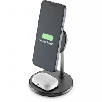 Cargador Inalámbrico 2 en 1 Mag Duo para Dispositivos Apple - Negro, 15W, Soporte de Mesa