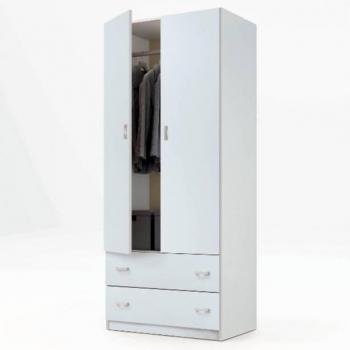 Armario Juvenil Turín 2 puertas y 2 cajones blanco brillo, dimensiones 74x180 cm