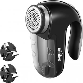 Quitapelusas Electrico, con tres cabezas de corte independientes & Contenedor extraíble, Maquina Quitapelusas Electrico para Todas Las Prendas. Usar con baterías o adaptador de corriente. por Kealive