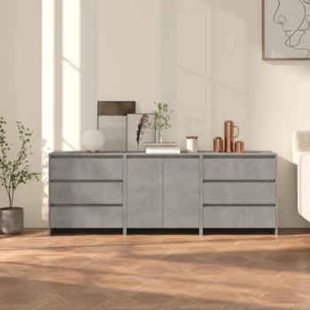 Aparador de 3 piezas madera manufacturada gris hormigón, mueble de almacenaje de salón, armarios con puertas, cajón de madera, buffet para salón moderno, armario auxiliar, armario de almacenamiento