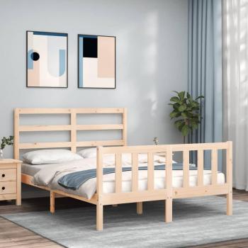 Estructura de cama con cabecero de madera maciza 140x190 cm color marrón