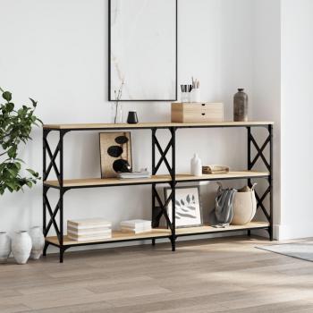Mesa consola de madera de ingeniería 200x28x80,5 cm en colores Negro, Roble Sonoma y Roble ahumado, ideal como mesa de sofá o mueble recibidor