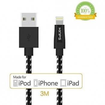 iPhone Cargador, Kinps [de Apple MFi Certificado] 10pies / 3m extra largo de 8 pines iPhone ligthning, de nylon trenzado,cable de carga para el iPhone 6 / 6s / 6s 6 Plus / Plus / 5s / 5c / 5, 7 iPod, iPad Mini / Mini 2 / Mini 3, Aire iPad / iPad 2 Aire