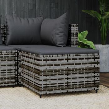 Grey Poly Rattan Garden Footrest with Cushion