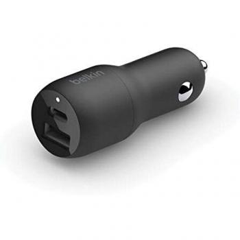 Belkin - Cargador rápido para Coche de 2 Puertos, 1 Puerto USB-C PPS de 25 W y 1 Puerto USB-A de 12 W para Galaxy S21, Ultra, 5G, Plus, Note 20, iPhone 13, 12, 11, Pro, MAX, Mini Negro