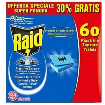 Raid, pastillas repelentes de mosquitos para aparato eléctrico, 60 unidades
