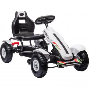 Go Kart a Pedales para Niños con Asiento Ajustable, Neumáticos de Goma y Freno de Mano - Blanco