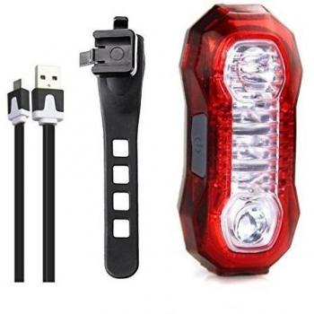 FreeSport Luz Trasera Bicicleta Micro USB Recargable, 3W, , resistencia al agua,4 LEDs, 5 modos de iluminación, cable USB incluido, adaptable a cualquier tipo de bicicleta, cascos o mochilas, seguridad y advertencia [Clase de eficiencia energética A+]