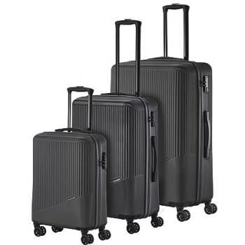 Travelite Bali 4-Wheel Hard Shell Suitcase Set - 3-Piece for Men - XL, TSA Lock, Black/Grey
