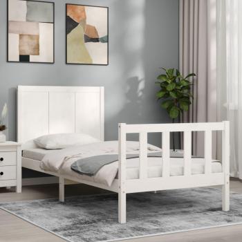 Estructura de Cama Individual con Cabecero Blanco de Madera Maciza