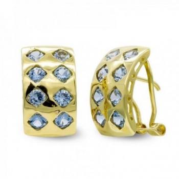 Pendientes de oro 18k para mujer con detalle de rombos, piedras aguamarina y cierre omega de 15mm