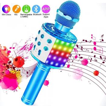 Micrófono de Karaoke Inalámbrico Bluetooth con Altavoz Portátil, Luces LED y Función de Grabación