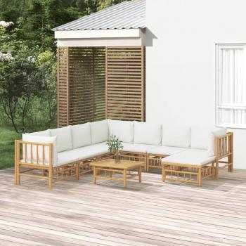 9-Piece Bamboo Garden Lounge Set with Cream White Cushions