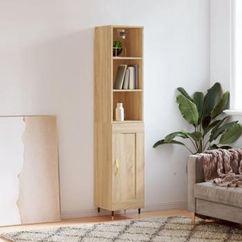 Aparador de madera contrachapada 34,5x34x180 cm con 1 puerta de madera en color roble Sonoma, mueble de almacenaje para salón, buffet y armario auxiliar