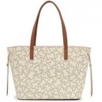Capazo de lona beige con estampado Kaos Icon de Tous